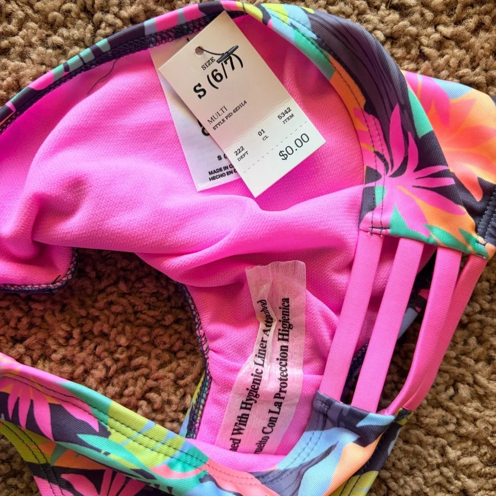 Art Class Tropical Palm Strappy Bead Detail Bikini Swim Bathing Suit 6/7 NEW NWT